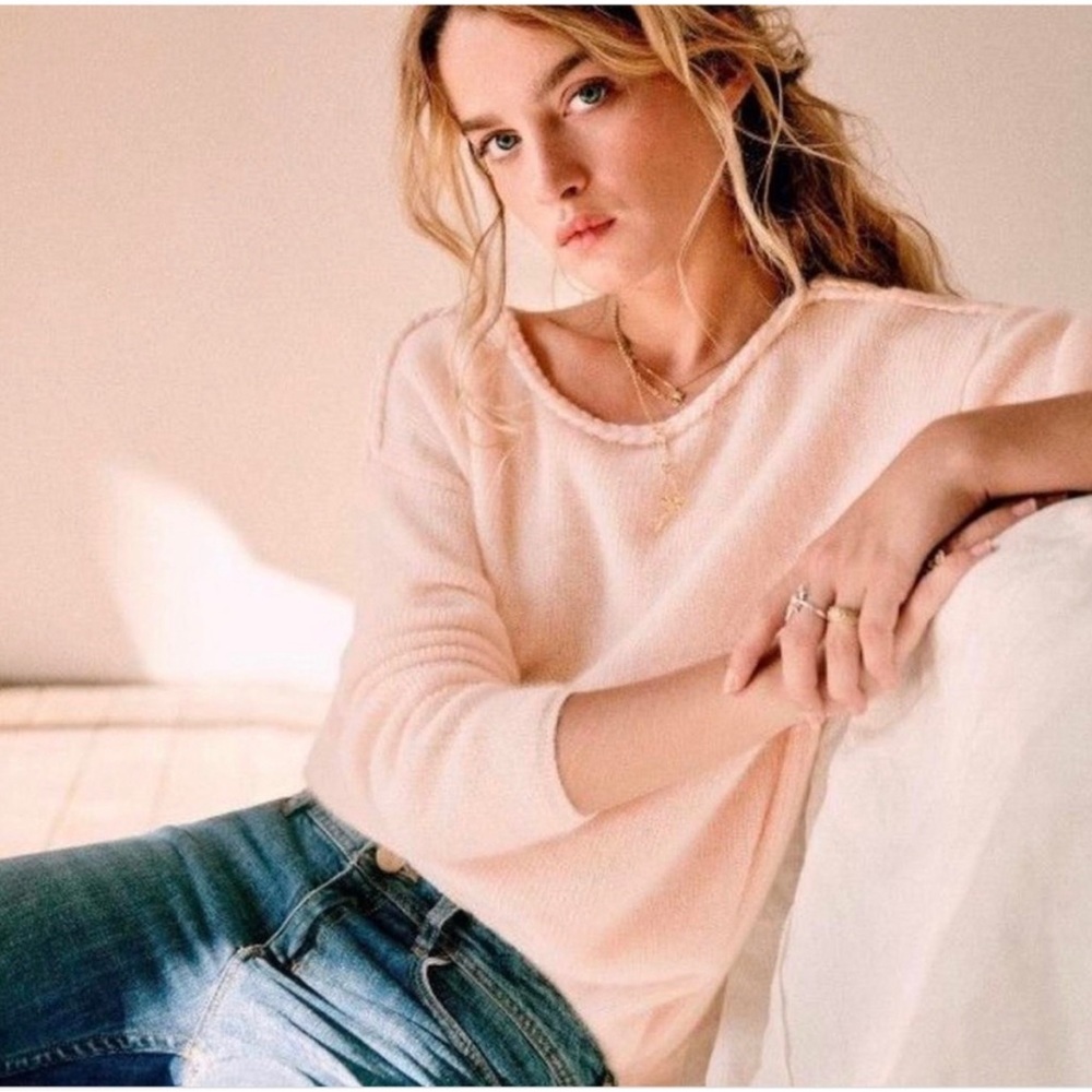 Sezane Soft Pink Enora Braided Neckline Sweater Sz Sm